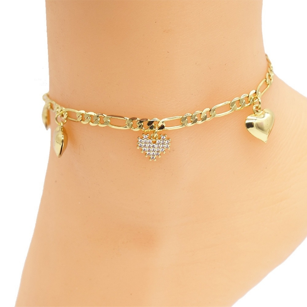 18k Layered real gold filled hearts anklet bracelet 10"